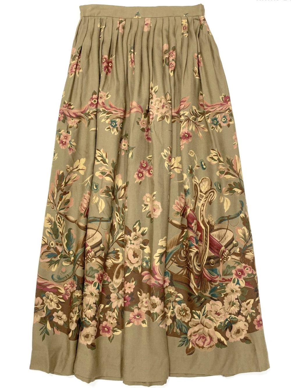 Vintage Ralph Lauren Blue Label Floral Pleated Wool Blend Maxi Skirt Size 12 - Picture 2 of 12